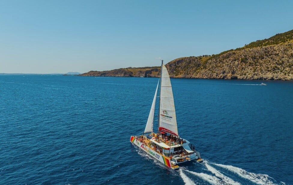 Katamaran vor Landschaft