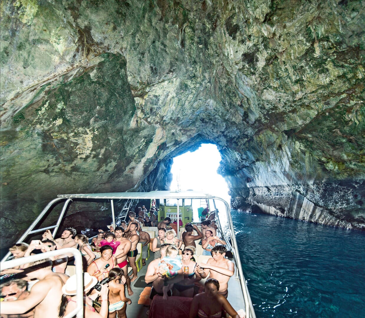 Boat entering the caves